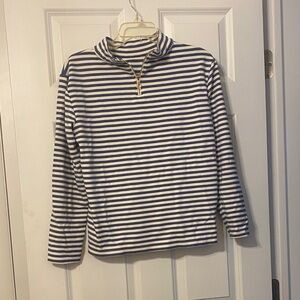 Talbots Navy and White Striped Zip Pullover-medium